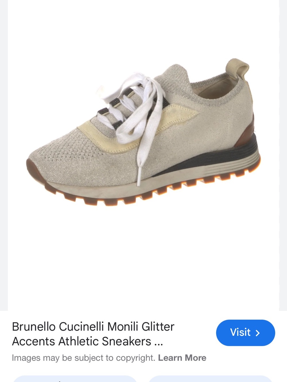Brunello Cucinelli Beige Knit Glitter Lace-Up Sneakers